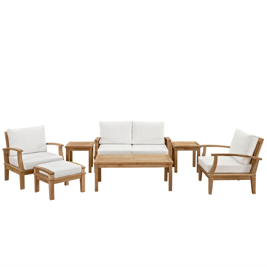 Marina 7 Piece Outdoor Patio Teak Furniture Set in Natural White by Modway