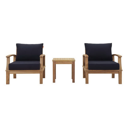 Marina 3 Piece Outdoor Patio Teak Furniture Set in Natural Navy by Modway (1487)