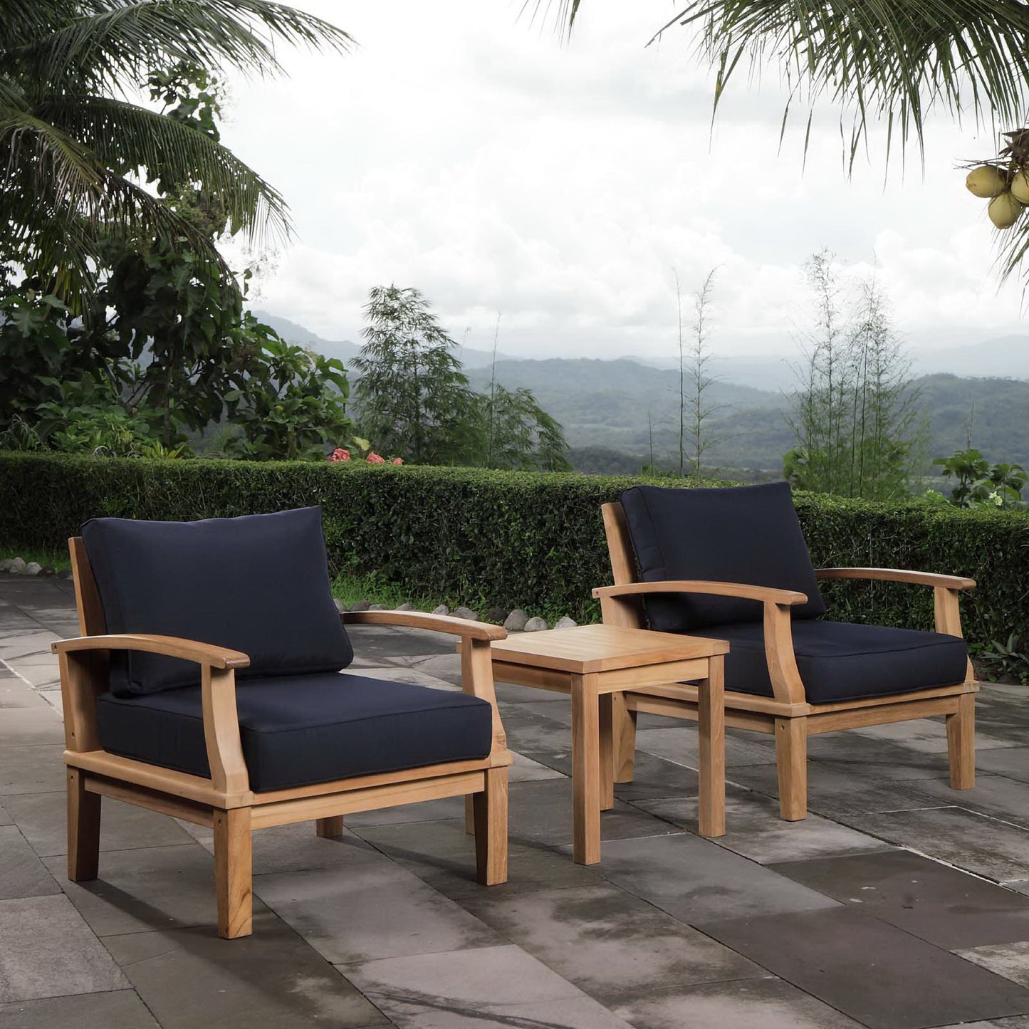 Marina 3 Piece Outdoor Patio Teak Furniture Set in Natural Navy by Modway (1487)
