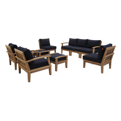 Marina 9 Piece Outdoor Patio Teak Set in Natural Navy by Modway