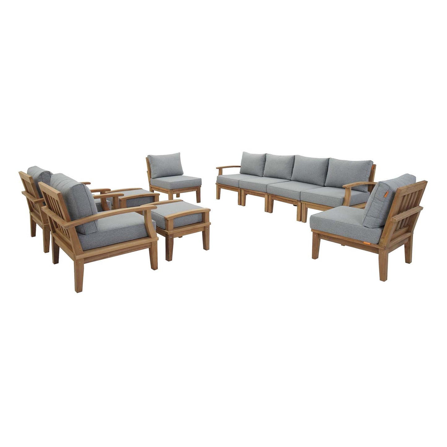 Marina 10 Piece Outdoor Patio Teak Set in Natural Gray by Modway