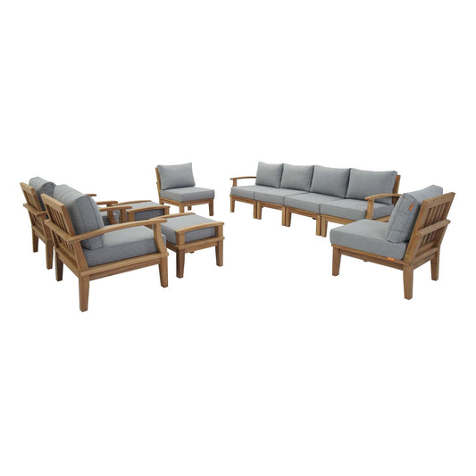 Marina 10 Piece Outdoor Patio Teak Set in Natural Gray by Modway