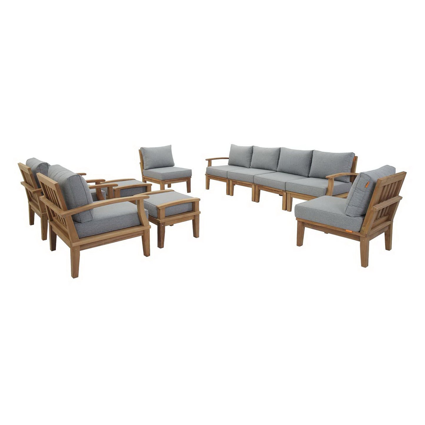 Marina 10 Piece Outdoor Patio Teak Set in Natural Gray by Modway