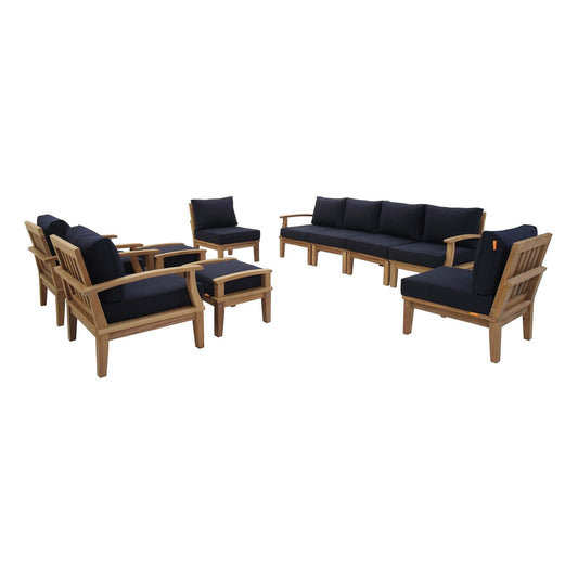 Marina 10 Piece Outdoor Patio Teak Set in Natural Navy by Modway