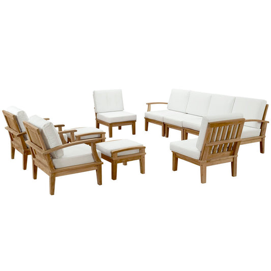 Marina 10 Piece Outdoor Patio Teak Set in Natural White by Modway
