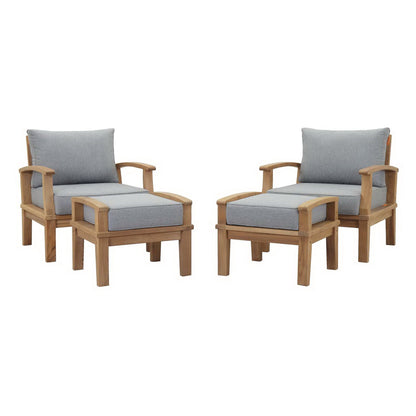 Marina 4 Piece Outdoor Patio Teak Furniture Set in Natural Gray by Modway (1537)