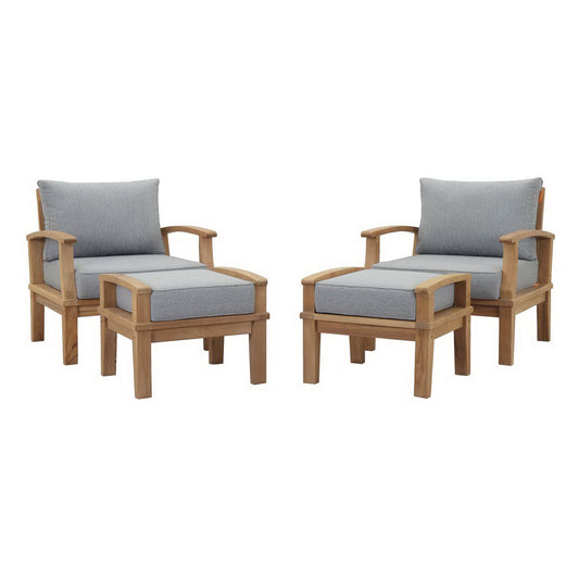 Marina 4 Piece Outdoor Patio Teak Furniture Set in Natural Gray by Modway (1537)