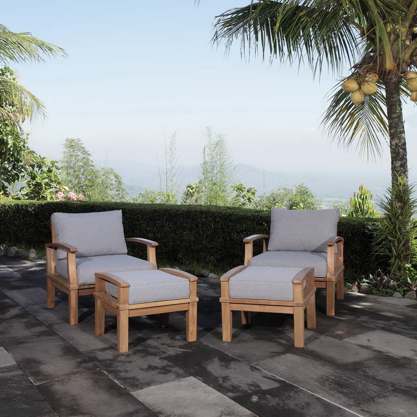 Marina 4 Piece Outdoor Patio Teak Furniture Set in Natural Gray by Modway (1537)