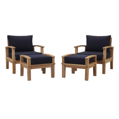 Marina 4 Piece Outdoor Patio Teak Furniture Set in Natural Navy by Modway (1537)