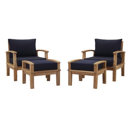 Marina 4 Piece Outdoor Patio Teak Furniture Set in Natural Navy by Modway (1537)