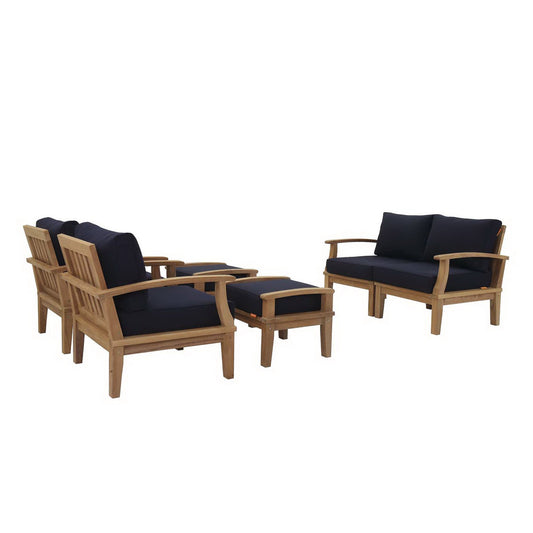 Marina 6 Piece Outdoor Patio Teak Furniture Set in Natural Navy by Modway (1597)