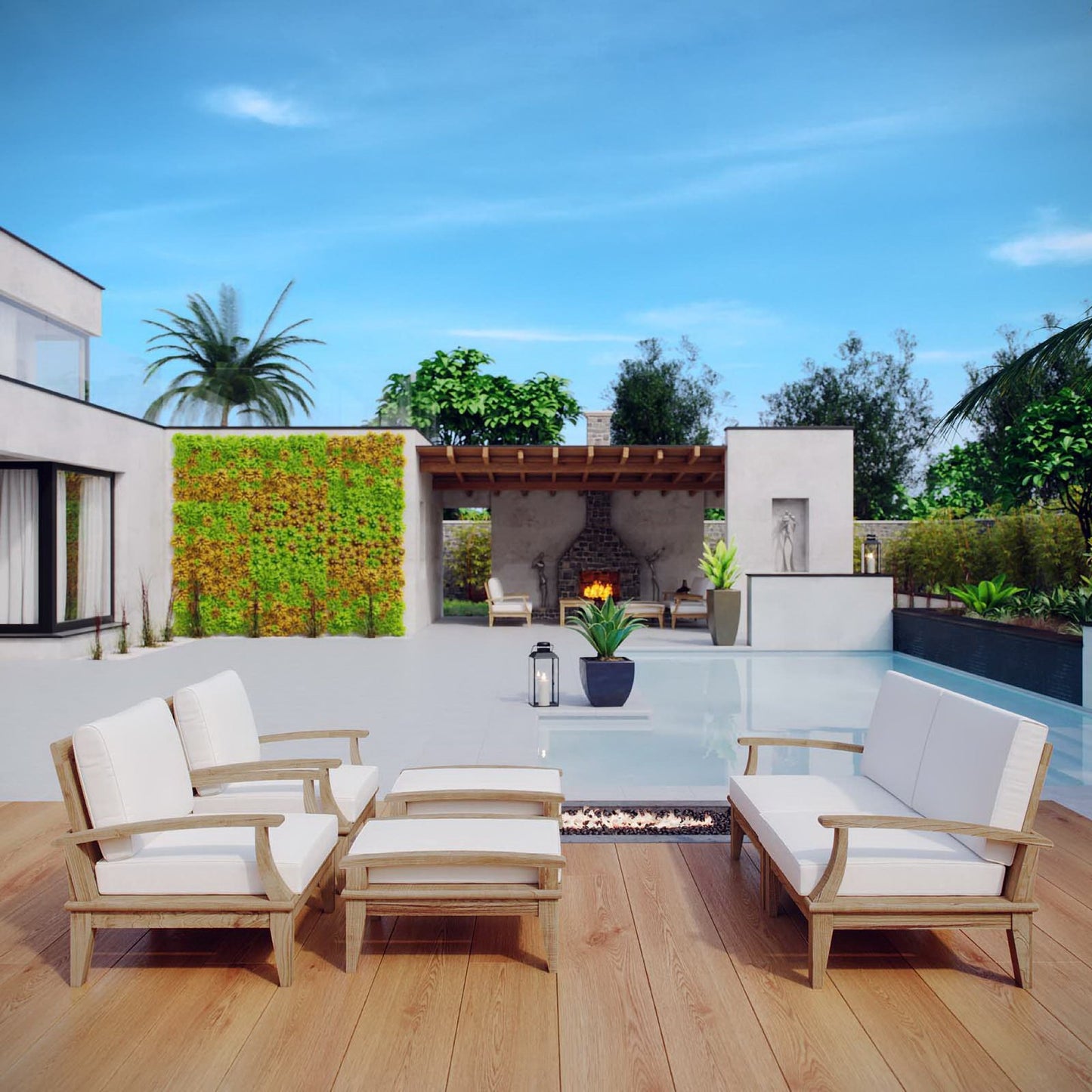 Marina 6 Piece Outdoor Patio Teak Furniture Set in Natural White by Modway (1597)