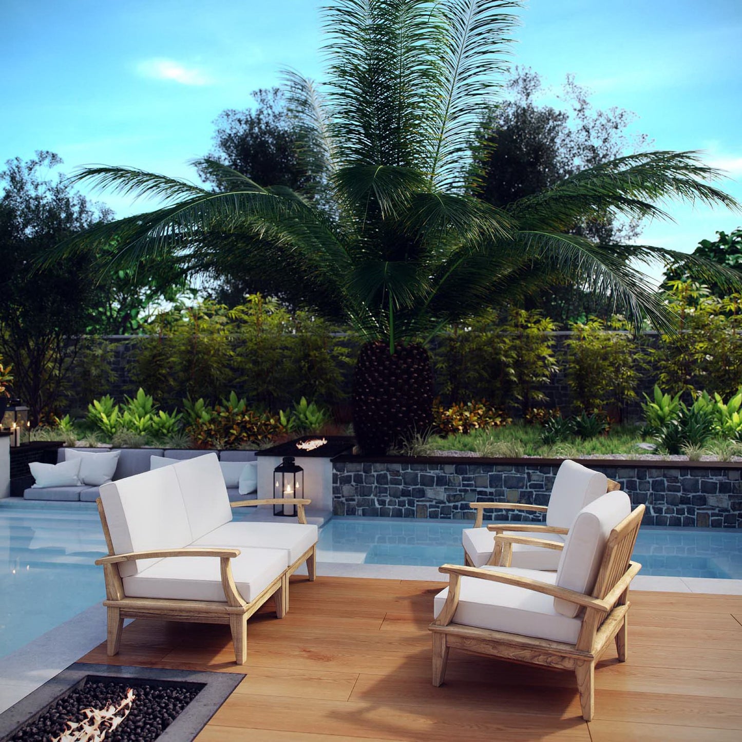 Marina 4 Piece Outdoor Patio Teak Furniture Set in Natural White by Modway (1818)