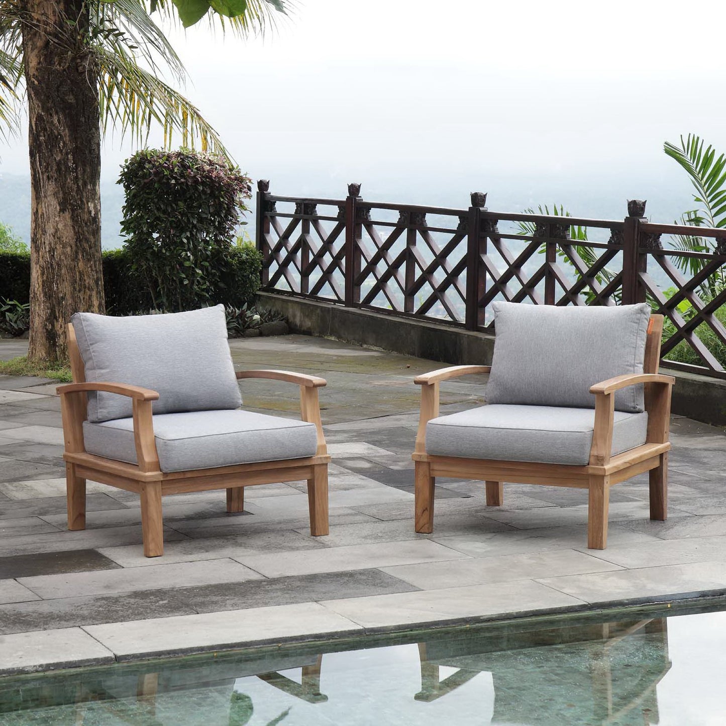 Marina 2 Piece Outdoor Patio Teak Furniture Set in Natural Gray by Modway (1819)