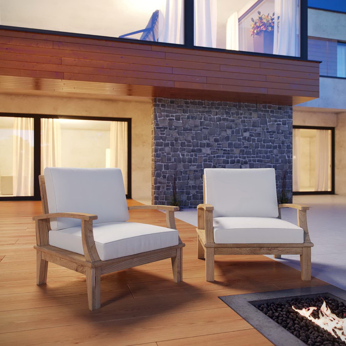 Marina 2 Piece Outdoor Patio Teak Furniture Set in Natural White by Modway (1819)