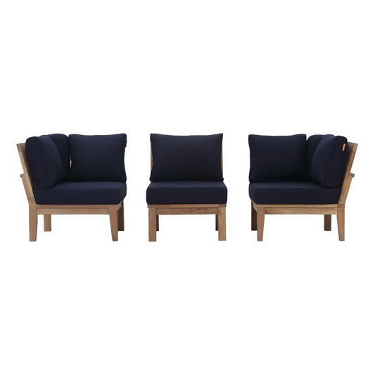 Marina 3 Piece Outdoor Patio Teak Furniture Set in Natural Navy by Modway (1820)