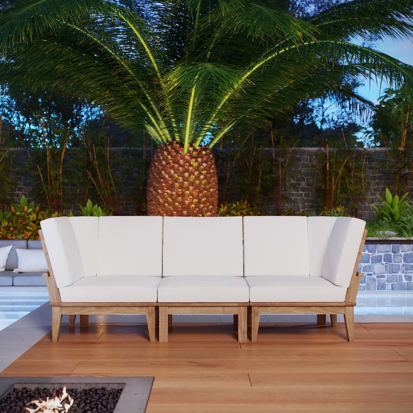 Marina 3 Piece Outdoor Patio Teak Furniture Set in Natural White by Modway (1820)