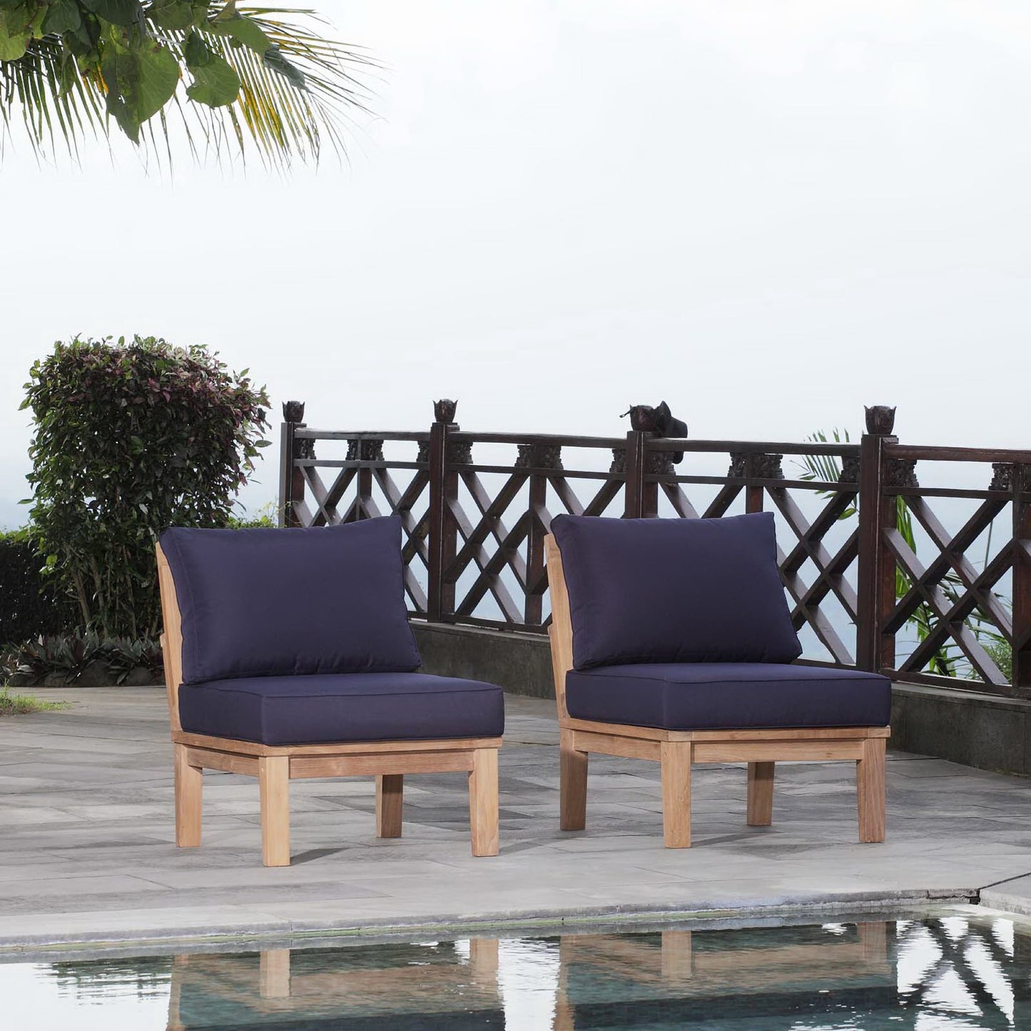 Marina 2 Piece Outdoor Patio Teak Furniture Set in Natural Navy by Modway (1821)