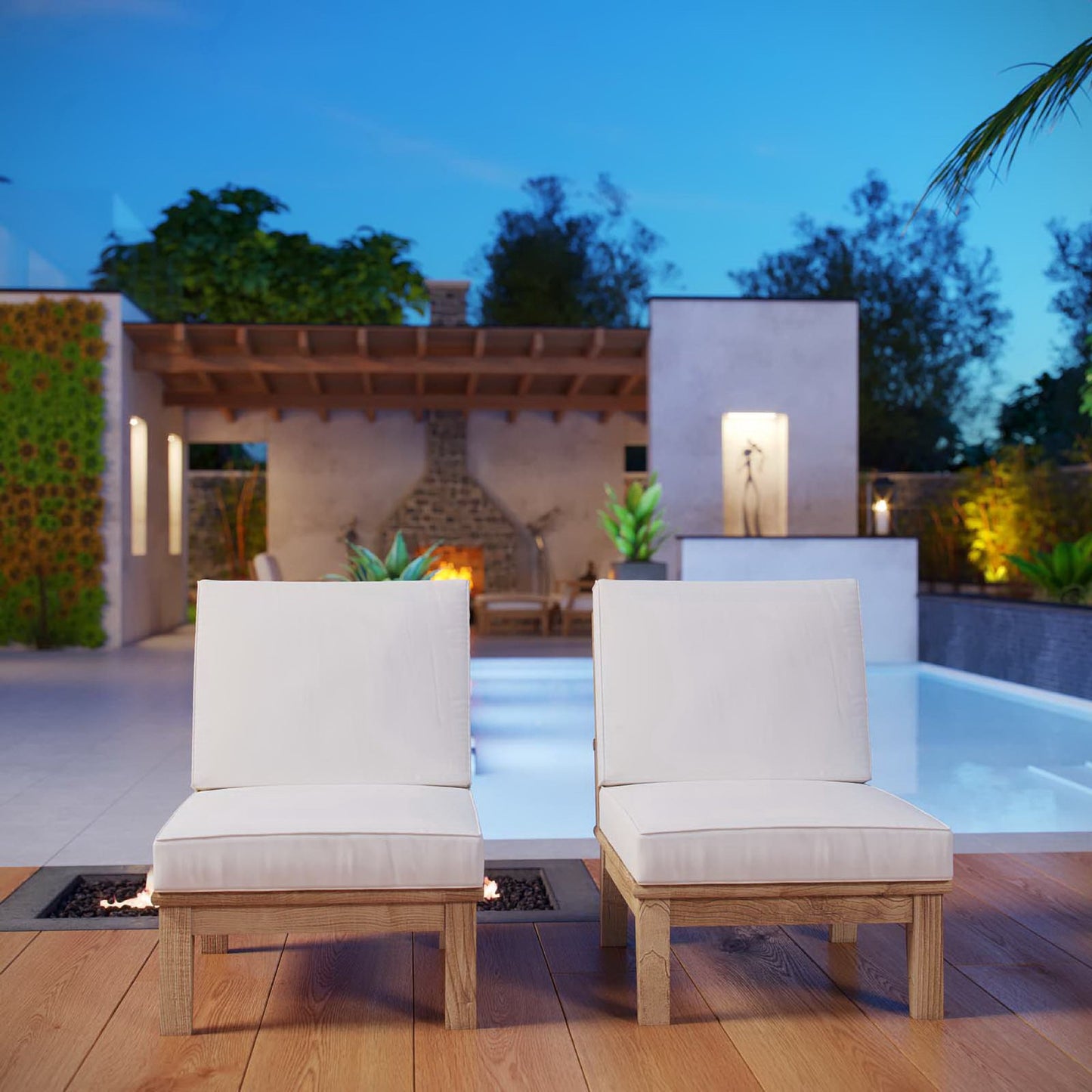 Marina 2 Piece Outdoor Patio Teak Furniture Set in Natural White by Modway (1821)