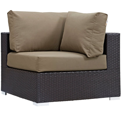 Convene Outdoor Patio Wicker Rattan Corner Chair in Espresso Mocha by Modway