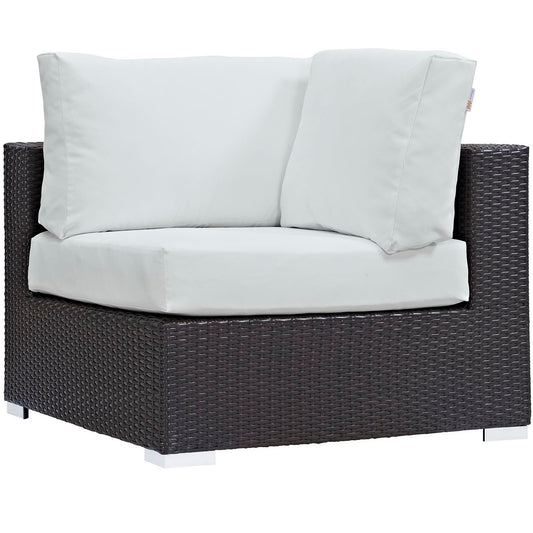 Convene Outdoor Patio Wicker Rattan Corner Chair (Espresso / White) by Modway Outdoor Modular Corner Chair Modway 