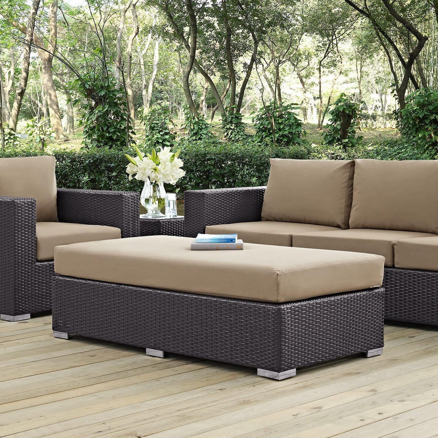 Convene Outdoor Patio Fabric Rectangle Ottoman in Espresso Mocha by Modway (EEI-1847)