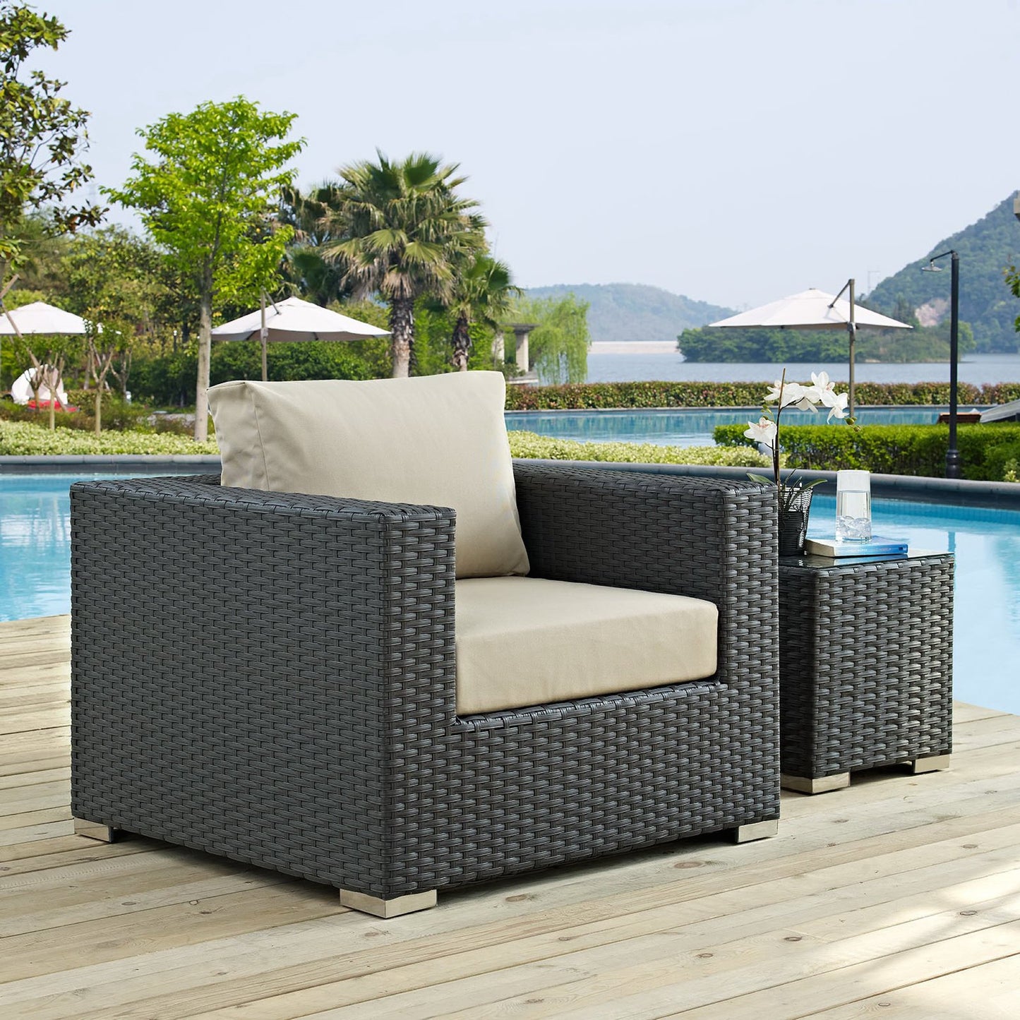 Sojourn Outdoor Patio Sunbrella Armchair in Canvas Antique Beige by Modway (1850)