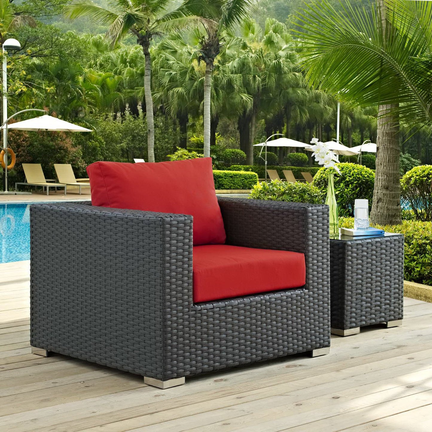 Sojourn Outdoor Patio Sunbrella Armchair in Canvas Red by Modway (1850)