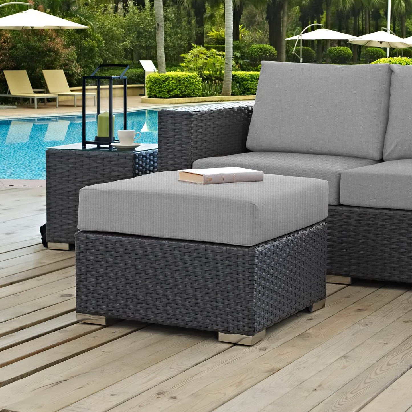 Sojourn Outdoor Patio Sunbrella Ottoman in Canvas Gray by Modway (1855)