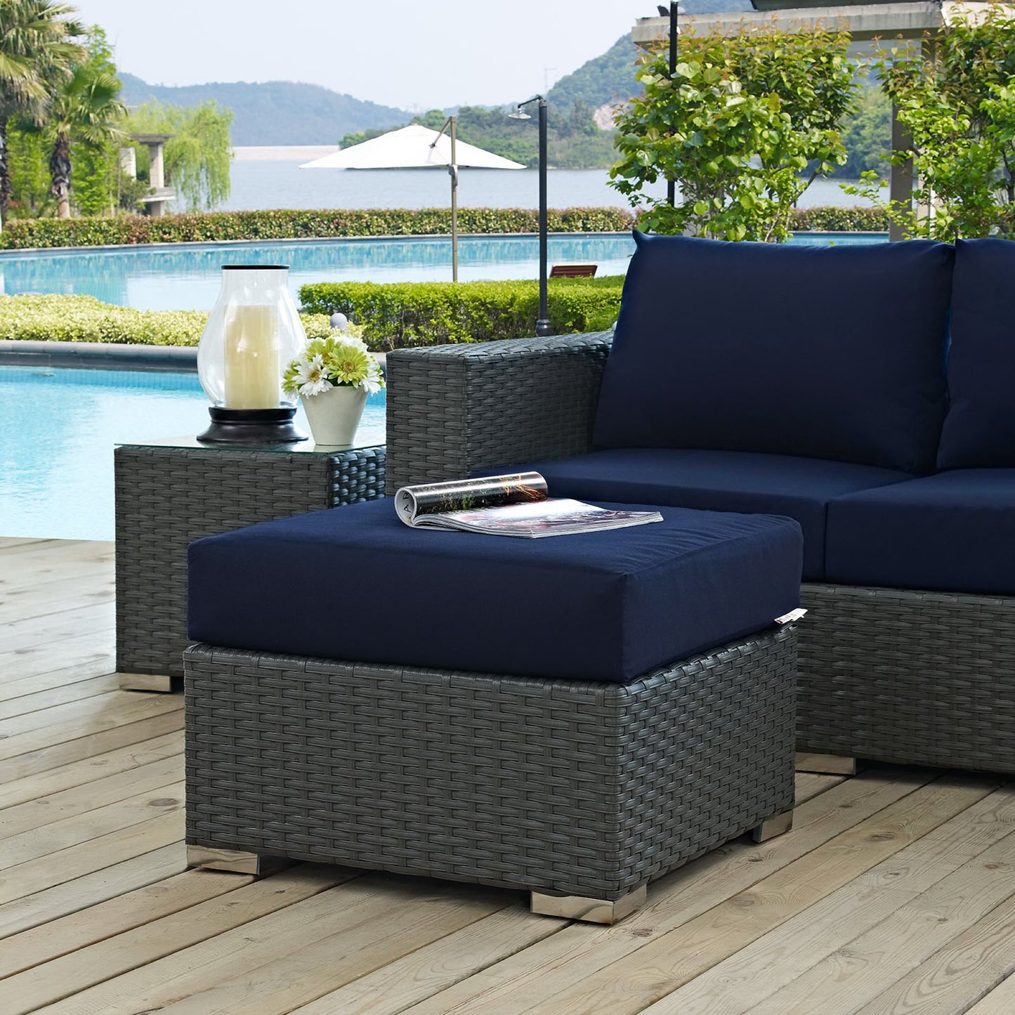 Sojourn Outdoor Patio Sunbrella Ottoman in Canvas Navy by Modway (1855)