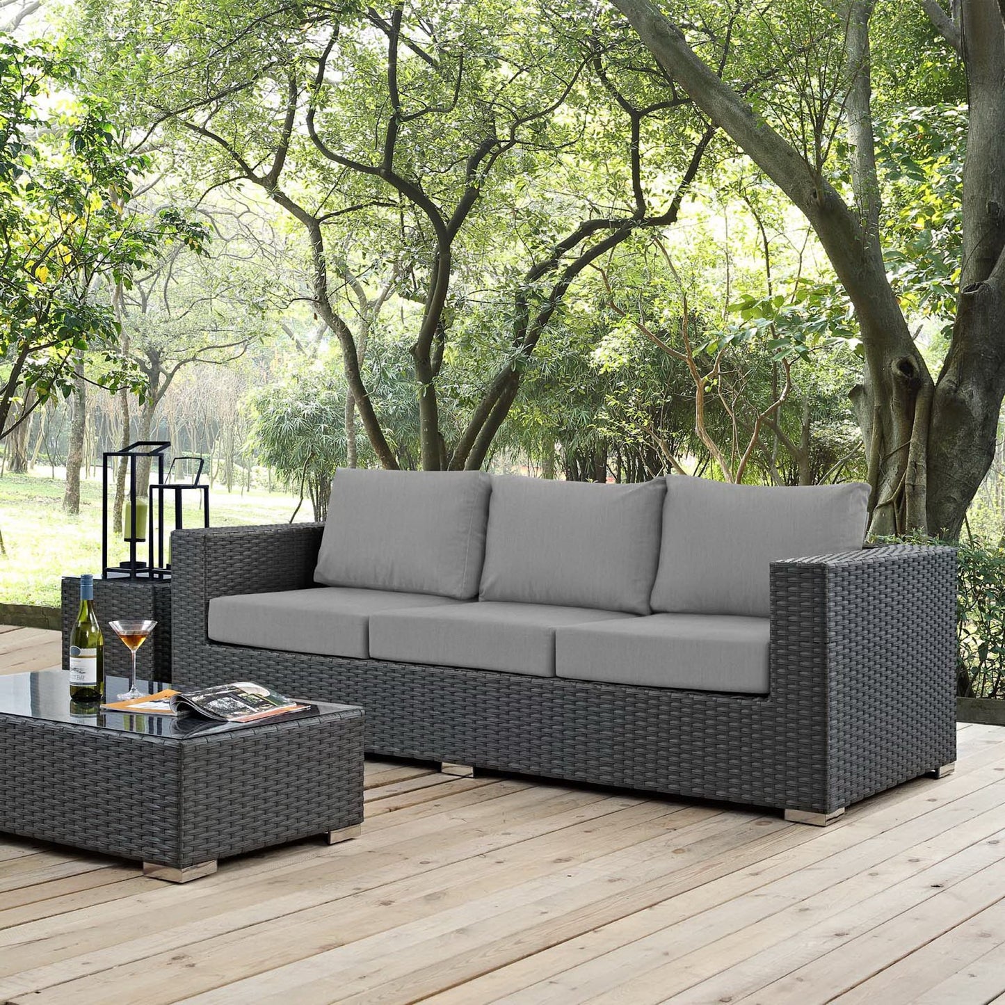 Sojourn Outdoor Patio Sunbrella Sofa in Canvas Gray by Modway (1860)