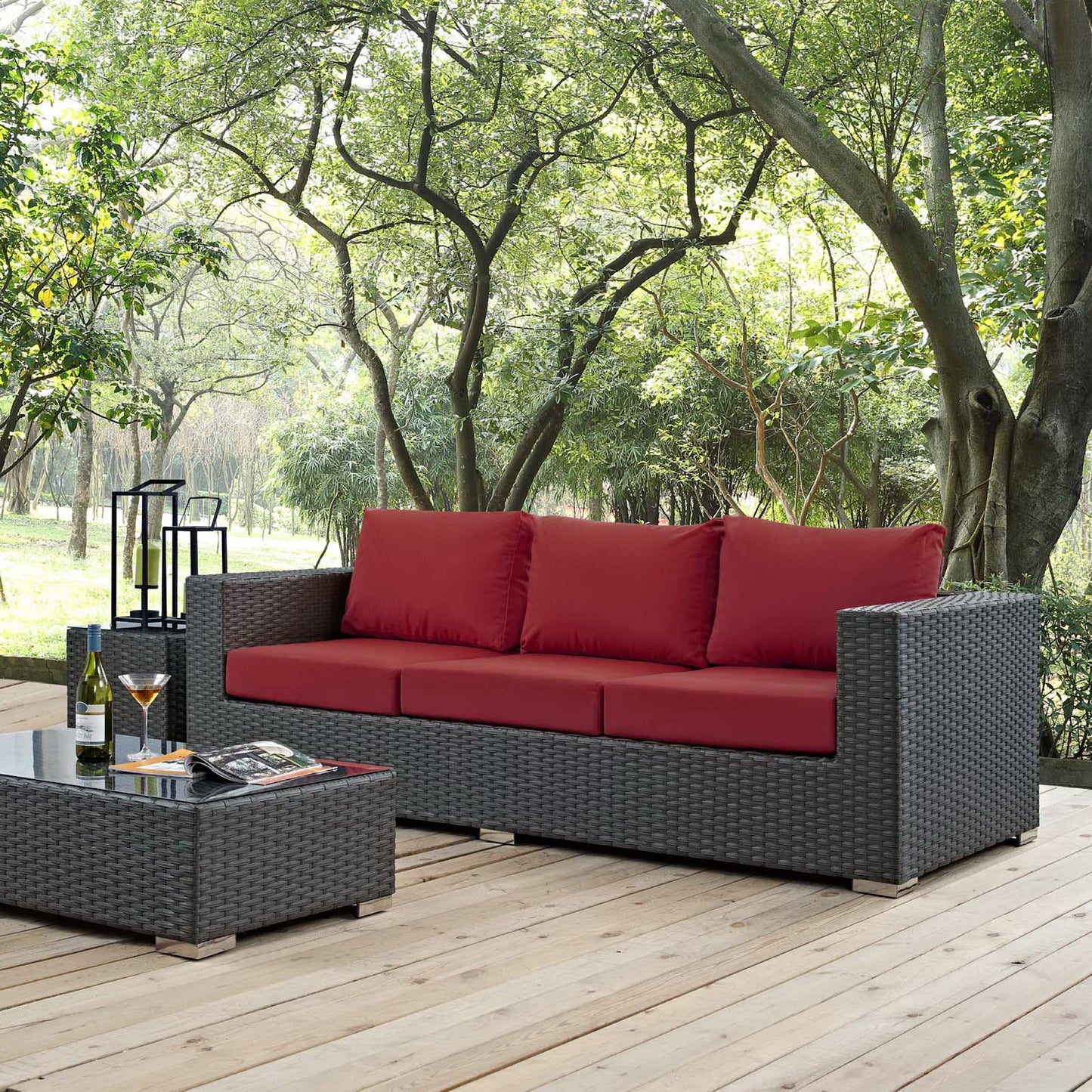 Sojourn Outdoor Patio Sunbrella Sofa in Canvas Red by Modway (1860)