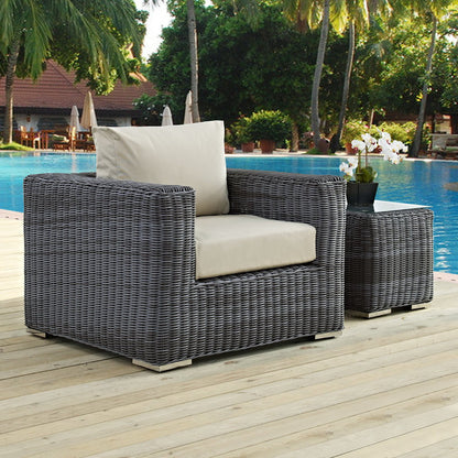 Summon Outdoor Patio Fabric Sunbrella Armchair in Canvas Antique Beige by Modway (1864)