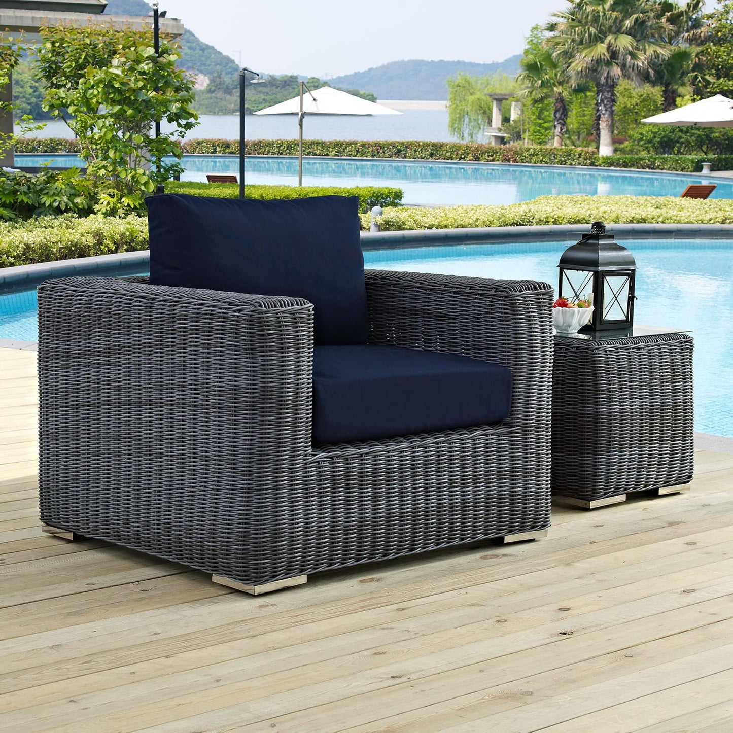 Summon Outdoor Patio Fabric Sunbrella Armchair in Canvas Navy by Modway (1864)