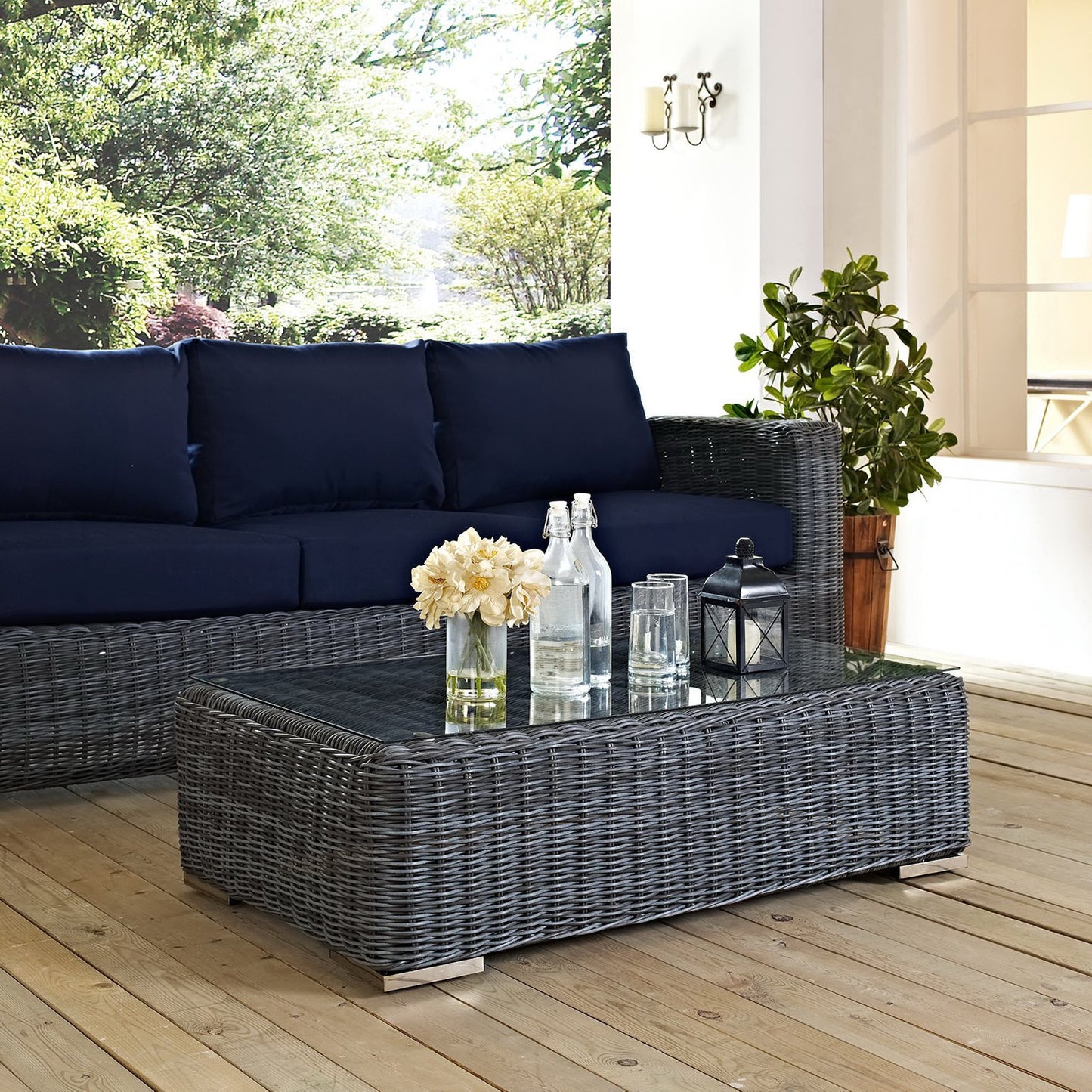 Summon Outdoor Patio Glass Top Coffee Table in Gray by Modway (1866)