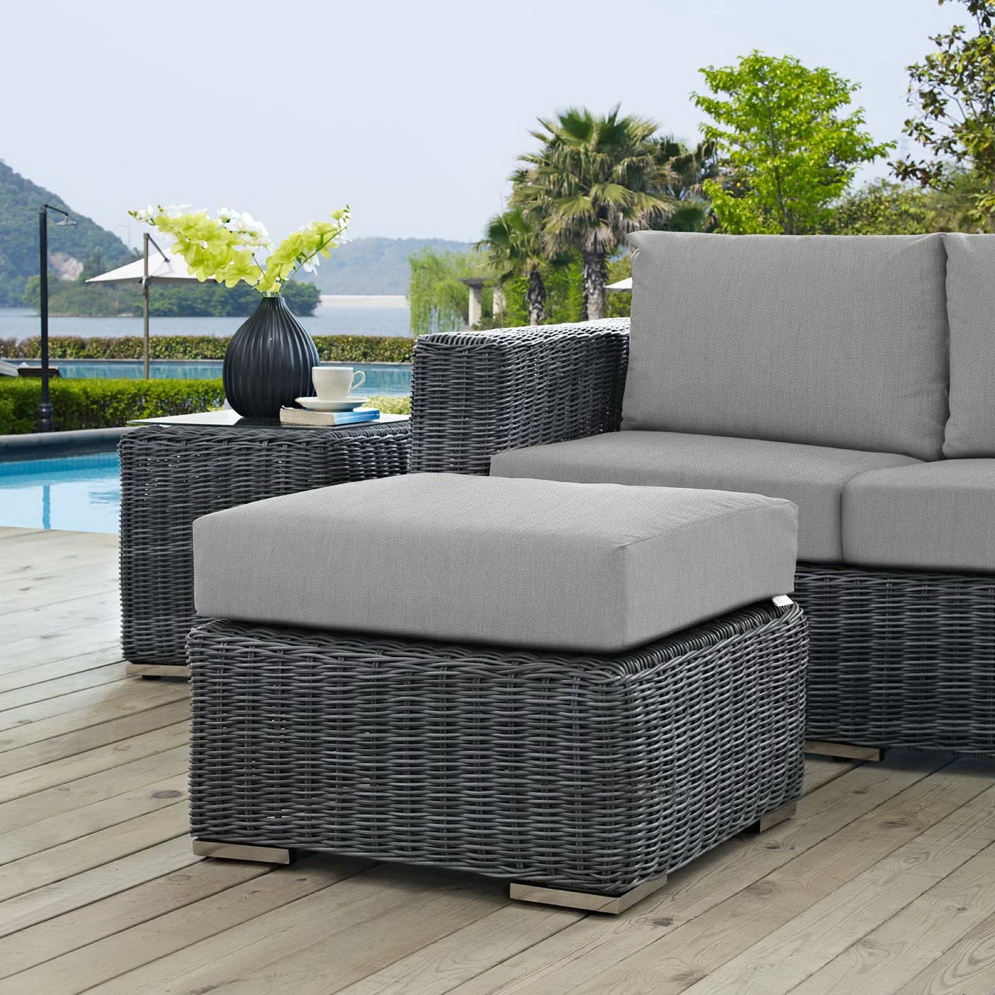 Summon Outdoor Patio Sunbrella Ottoman in Canvas Gray by Modway (1869)