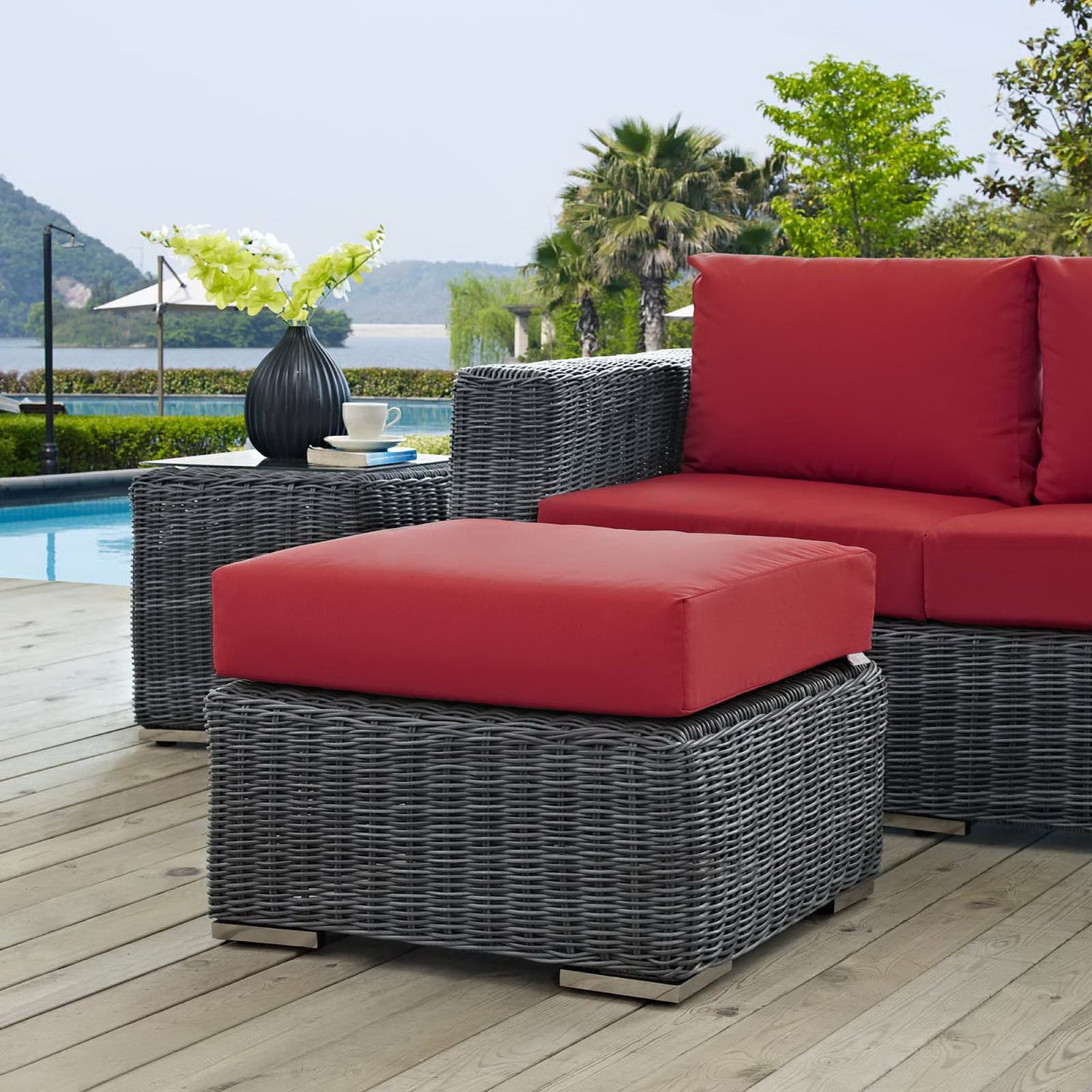 Summon Outdoor Patio Sunbrella Ottoman in Canvas Red by Modway (1869)