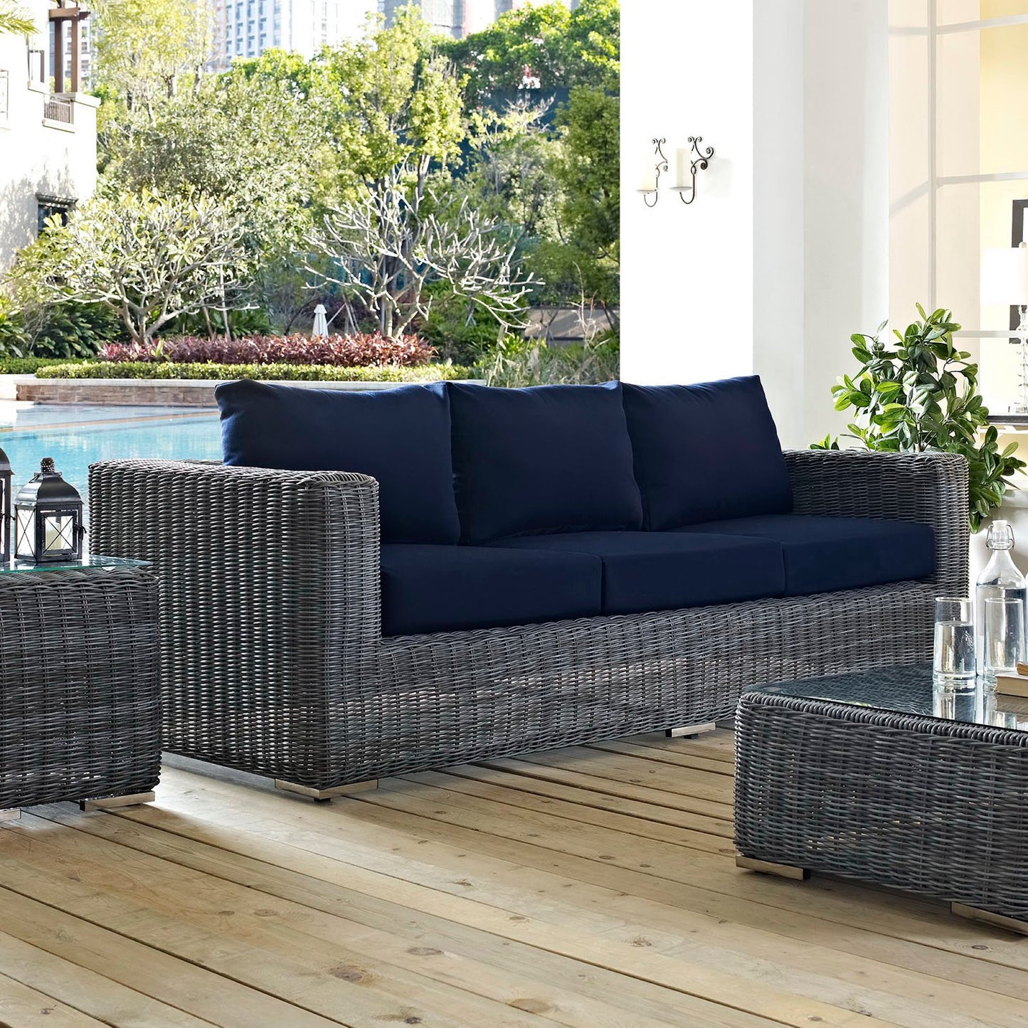 Summon Outdoor Patio Sunbrella Sofa in Canvas Navy by Modway (1874)