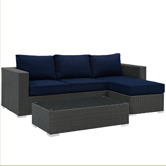 Sojourn 3 Piece Outdoor Patio Sunbrella Sectional Set in Canvas Navy by Modway (1889)