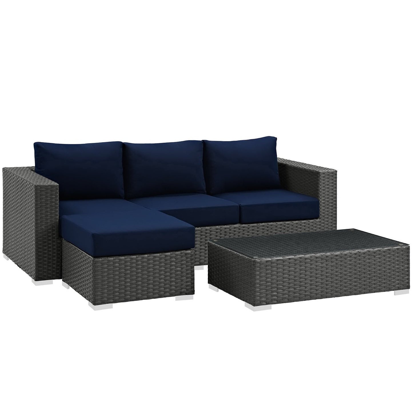 Sojourn 3 Piece Outdoor Patio Sunbrella Sectional Set in Canvas Navy by Modway (1889)