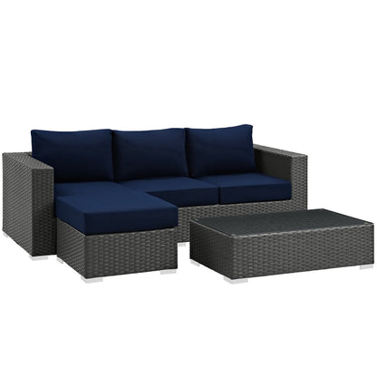 Sojourn 3 Piece Outdoor Patio Sunbrella Sectional Set in Canvas Navy by Modway (1889)