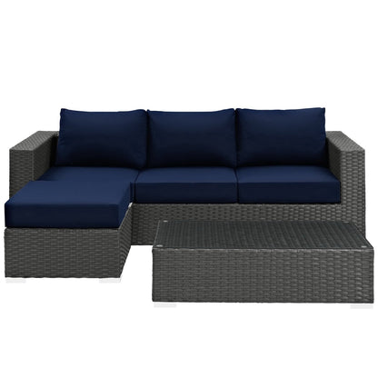 Sojourn 3 Piece Outdoor Patio Sunbrella Sectional Set in Canvas Navy by Modway (1889)