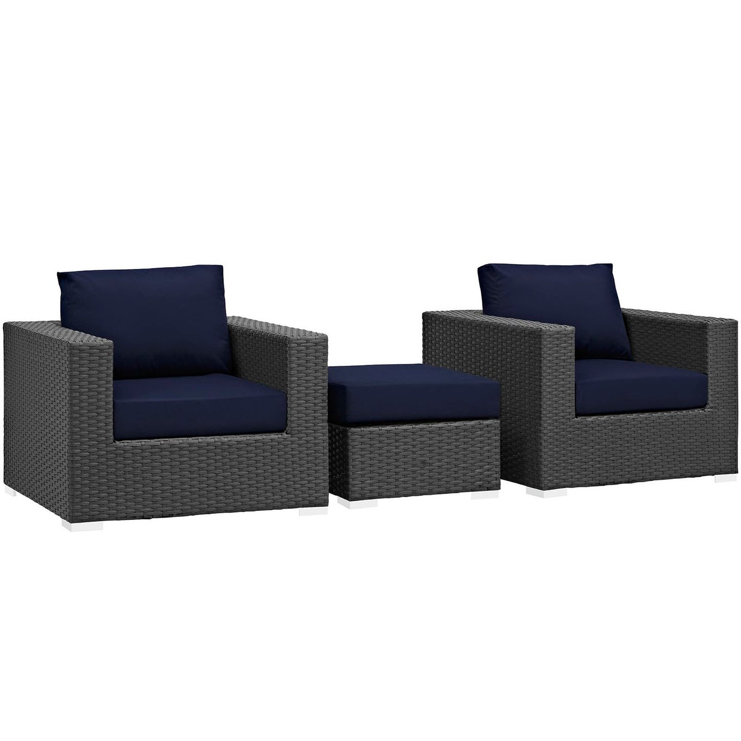 Sojourn 3 Piece Outdoor Patio Sunbrella Sectional Set in Canvas Navy by Modway (1891)