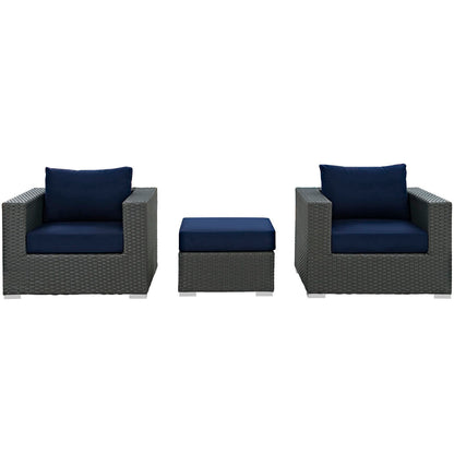 Sojourn 3 Piece Outdoor Patio Sunbrella Sectional Set in Canvas Navy by Modway (1891)