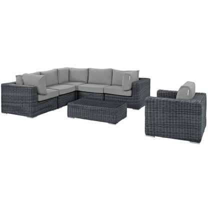 Summon 7 Piece Outdoor Patio Sunbrella Sectional Set in Canvas Gray by Modway (1892)