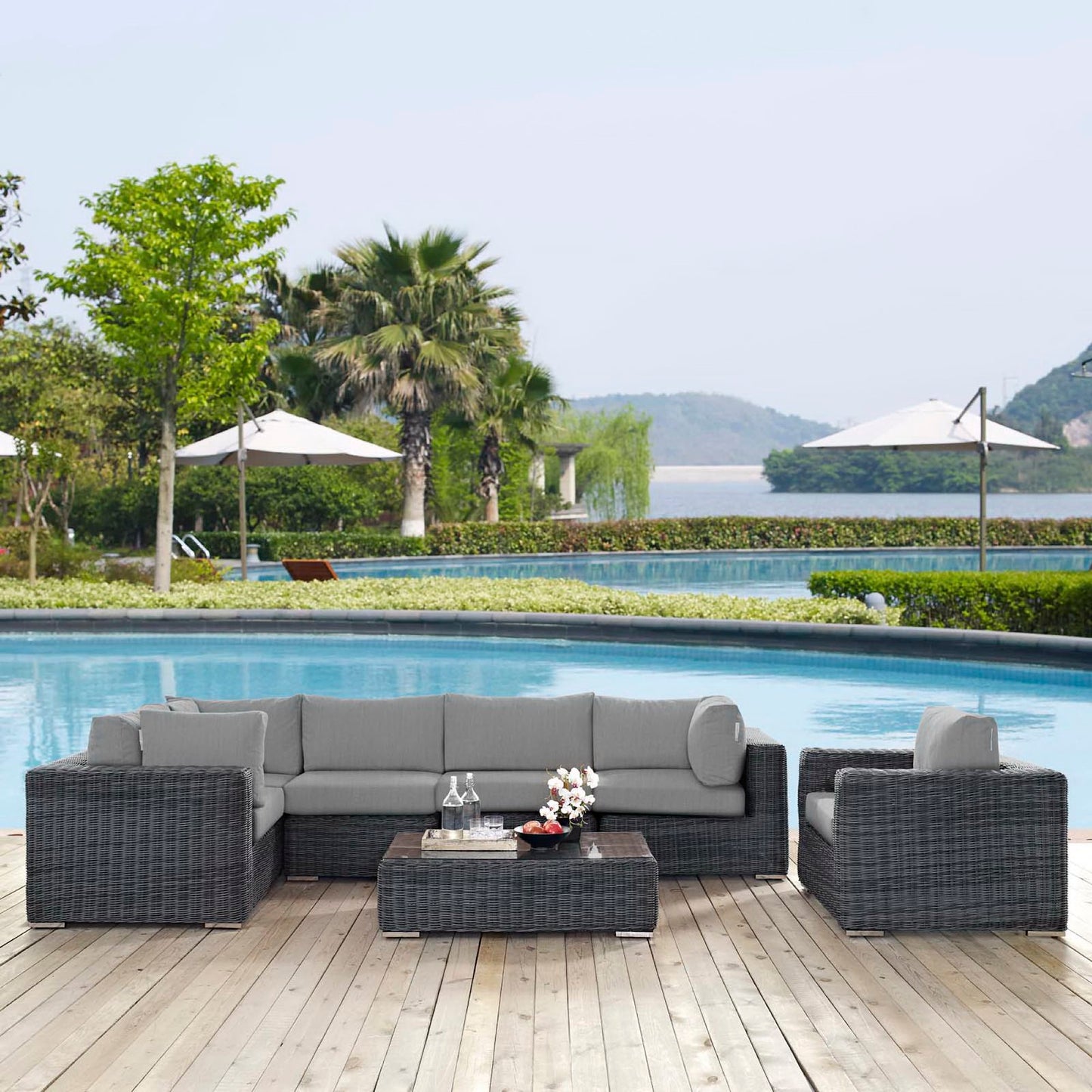 Summon 7 Piece Outdoor Patio Sunbrella Sectional Set in Canvas Gray by Modway (1892)