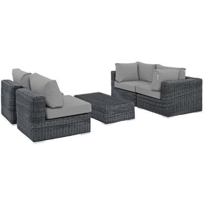 Summon 5 Piece Outdoor Patio Sunbrella Sectional Set in Canvas Gray by Modway (1896)