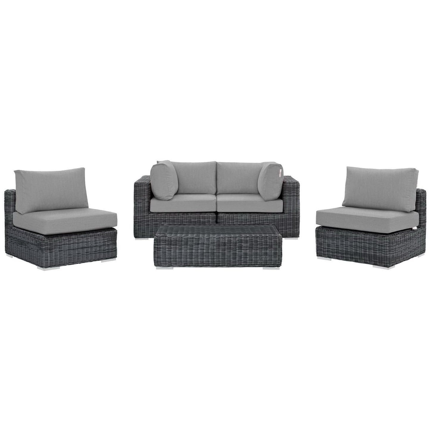Summon 5 Piece Outdoor Patio Sunbrella Sectional Set in Canvas Gray by Modway (1896)