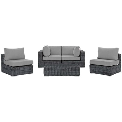 Summon 5 Piece Outdoor Patio Sunbrella Sectional Set in Canvas Gray by Modway (1896)