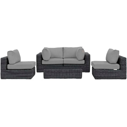 Summon 5 Piece Outdoor Patio Sunbrella Sectional Set in Canvas Gray by Modway (1896)